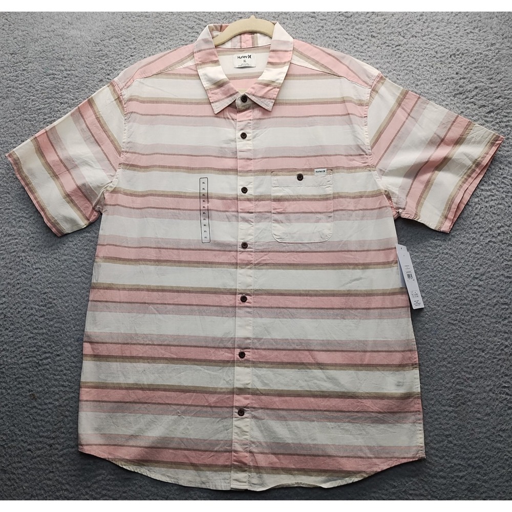 Hurley‎ Shirt Mens XL Multi Lido Striped Comfort Short Sleeve Collared Button-Up